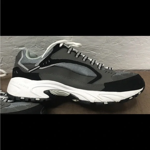 EUC Skechers Stamina Cutback Men's Sneakers Black Gray Leather Mesh Size 9EW - Picture 4 of 16